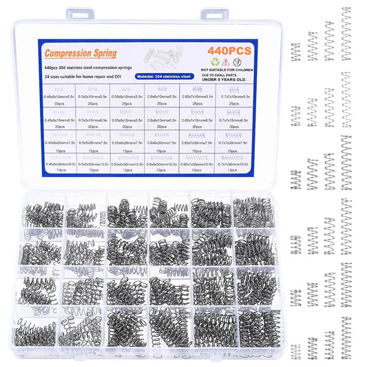 440 Piece Stainless Steel Compression Spring Kit With 24 Size Assorted Small And Torsion Springs For Garage Shop Car And Home Repairs Durable Pro Grade Stainless Steel Set For Mechanical Projects And Everyday Fixes