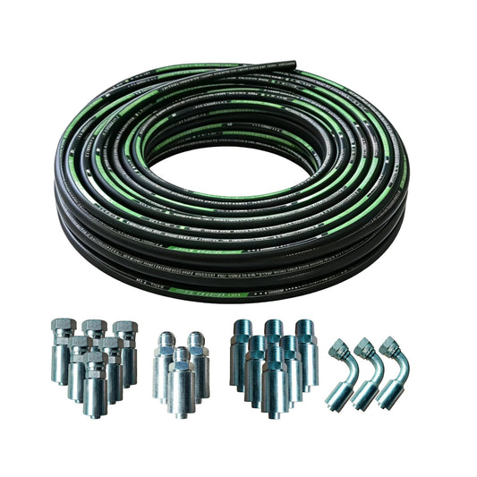All In One 10ft 1/4 Inch Hydraulic Hose Kit EN853 SAE 100R2AT -70MPa 10150 PSI Steel Braided Industrial Hose with 6 fittings
