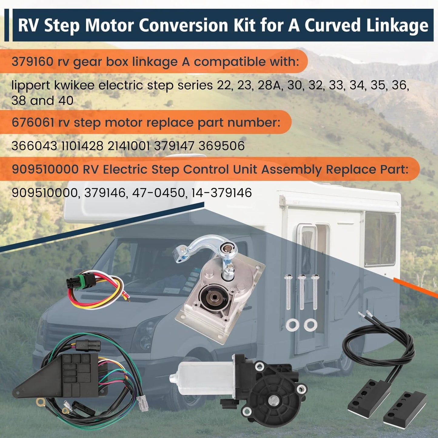 Beef Up Your RV Step System With A Curved Linkage Conversion Kit For Kwikee 22 23 28A 30 32 33 34 35 36 38 40 Series Steps Replacement Durable 379160 909510000 379147 Sobalai components displayed
