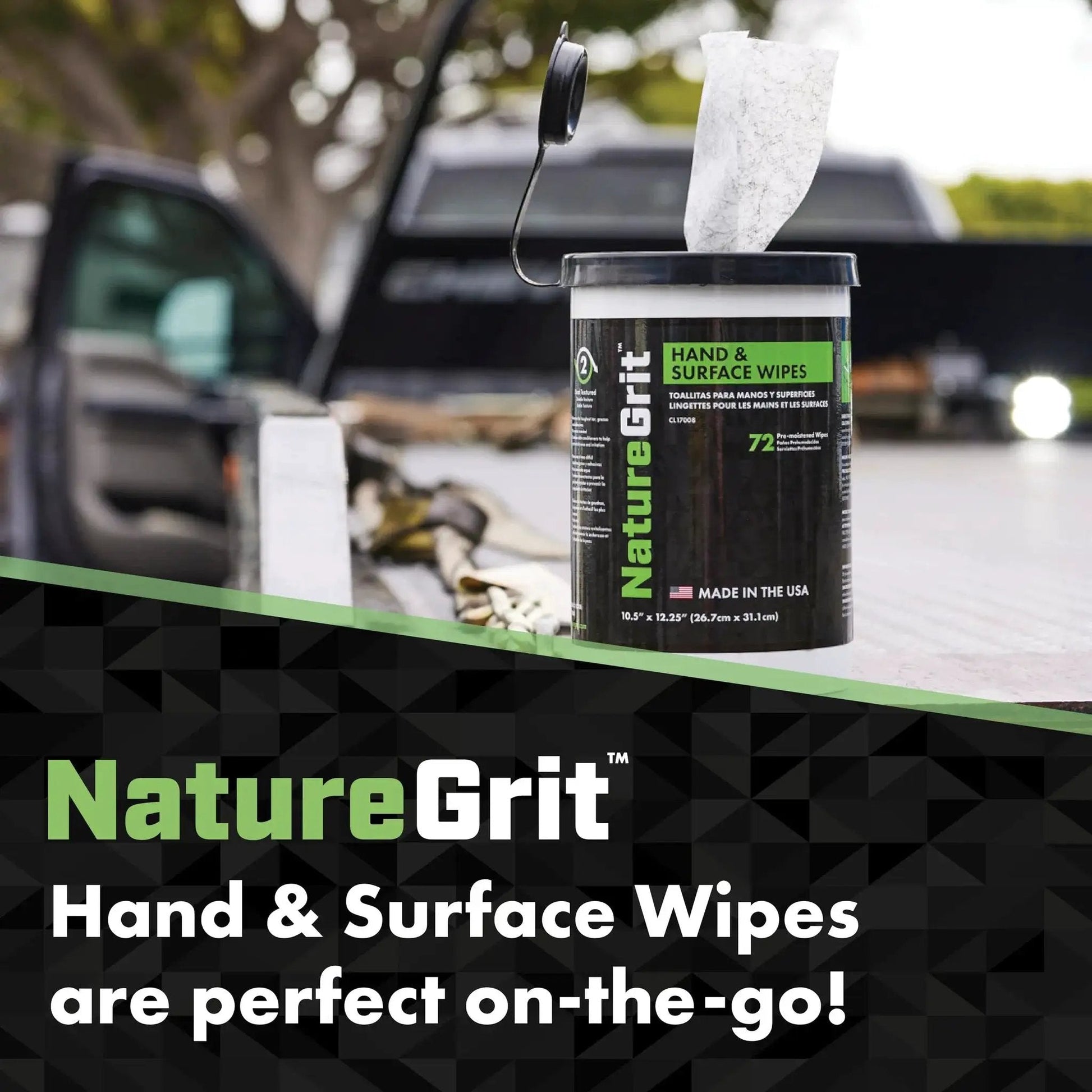 Mechanic Hand And Surface Wipes With Degreaser For Grime Removal Six Canisters on truck bed