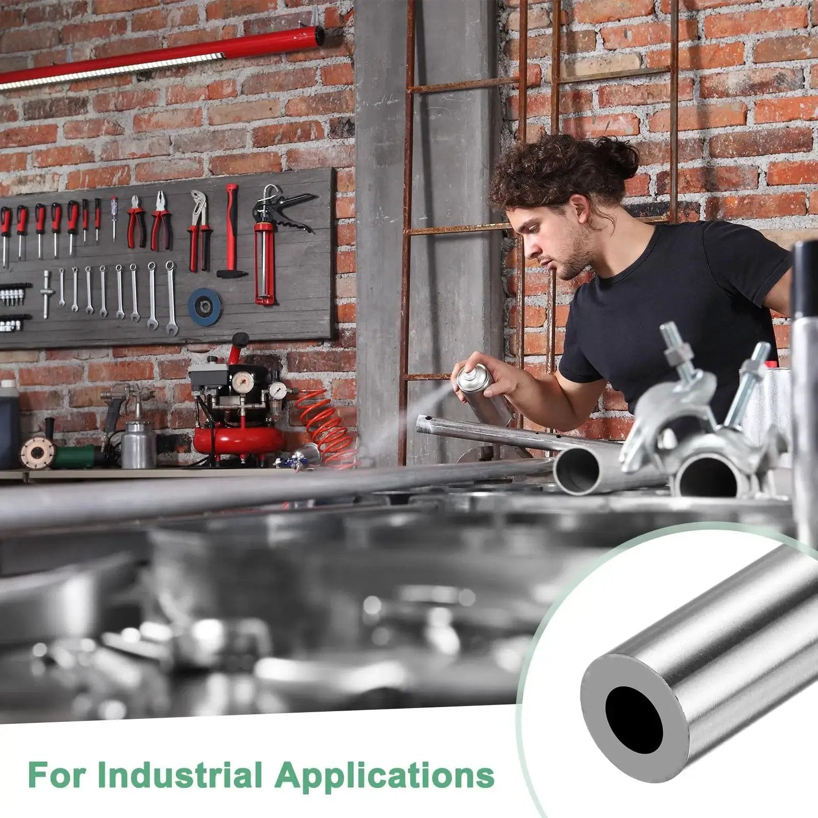 Person using Premium 2 Pack 304 Stainless Steel Tubing 5mm OD 1mm Wall Seamless Pipe for construction in workshop