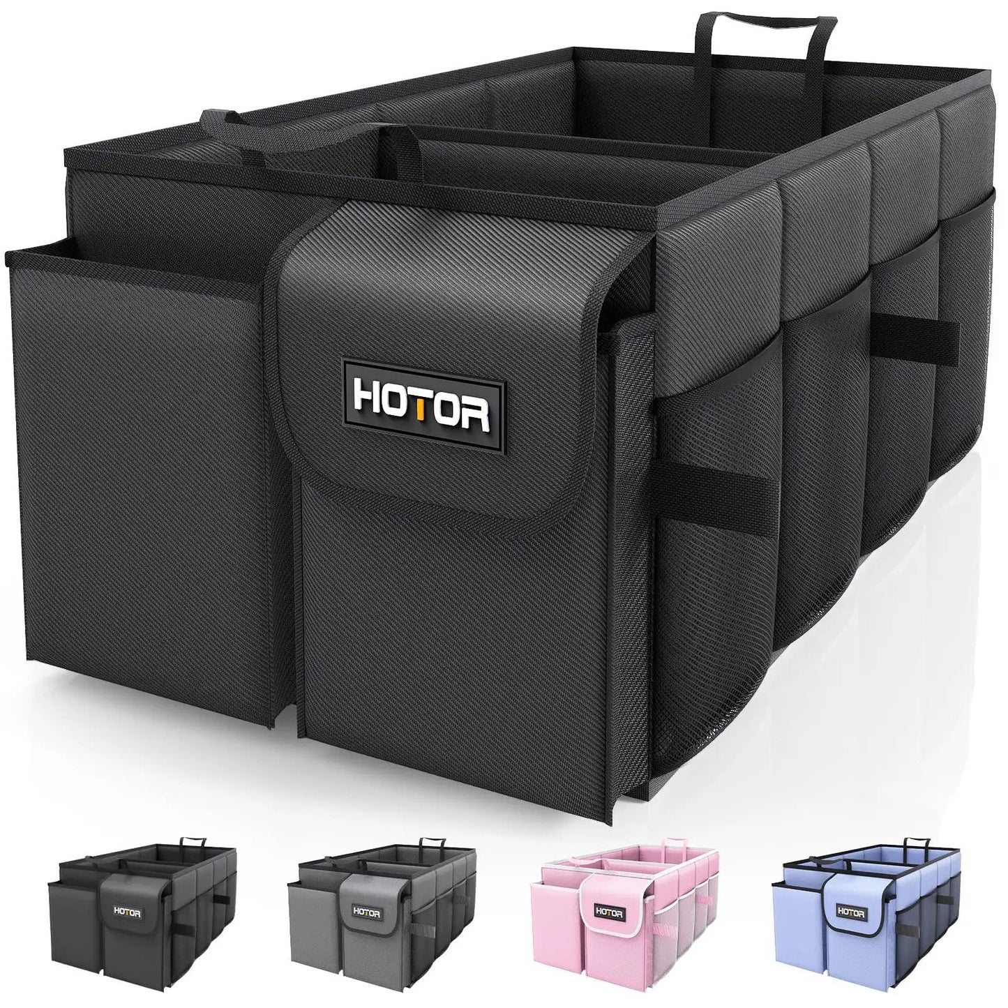 Foldable Car Trunk Organizer For SUVs And Sedans With Two Large Compartments And Six Mesh Pockets Keeps Groceries Tools And Gear Neat And Ready For Any Trip On The Go In Black.