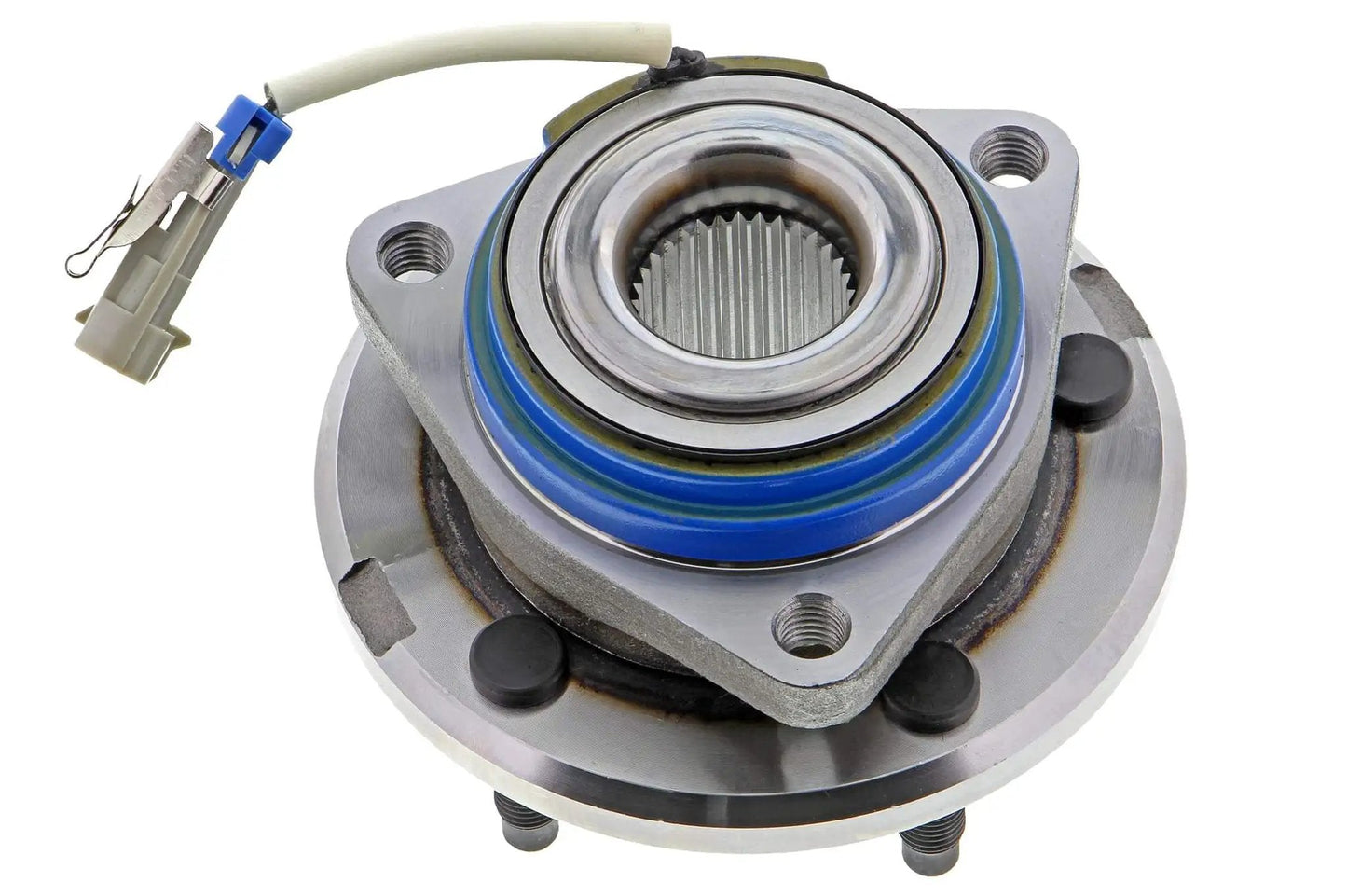 Single front wheel hub and bearing assembly with ABS sensor, sealed ball bearing, pre-greased OE-style for passenger cars and light trucks
