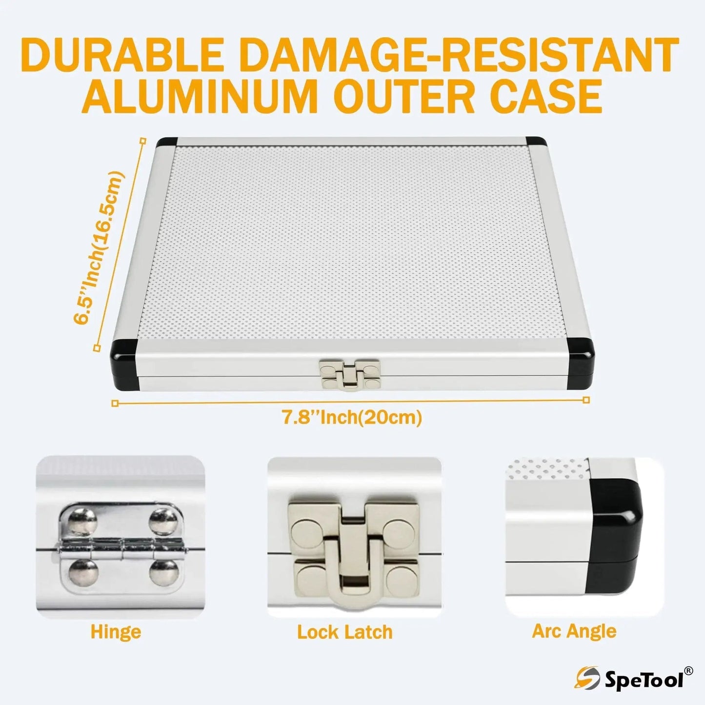 Pro Grade 13 Piece Brass Router Templates Bushing Guide Set aluminum case with hinge and lock latch details