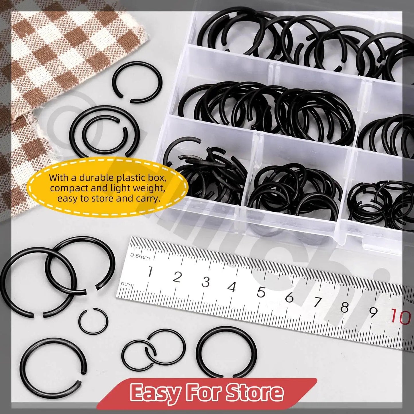 Precision 150Pcs Round Wire C Clips Set In 10 Sizes M10 To M26 GB8952 Retainer Clips Kit Black Internal Snap Rings with ruler and storage box