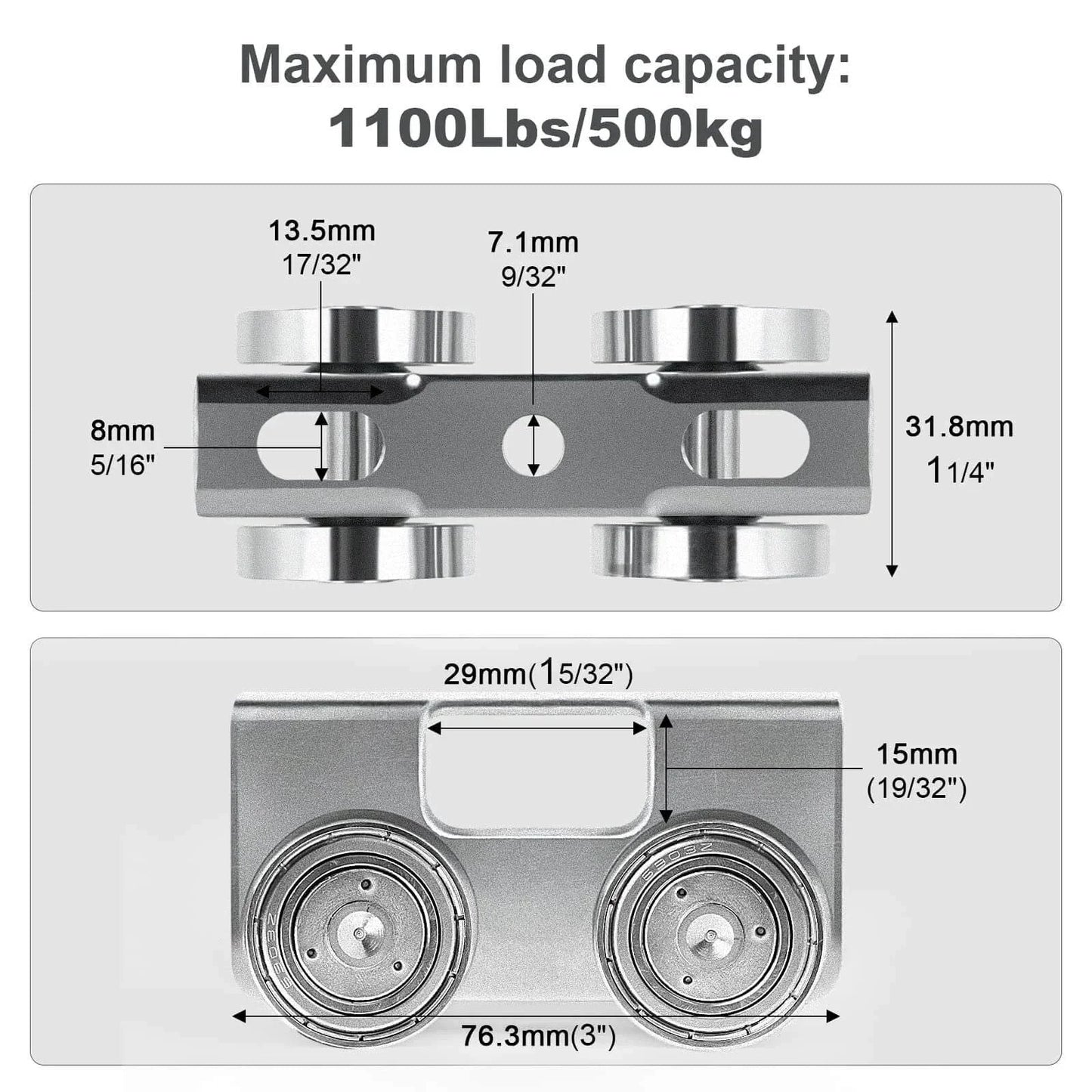 Detailed diagram of upgraded four wheel trolley assembly for stable load handling fits 1 5/8 inch or taller strut channel pack of eight