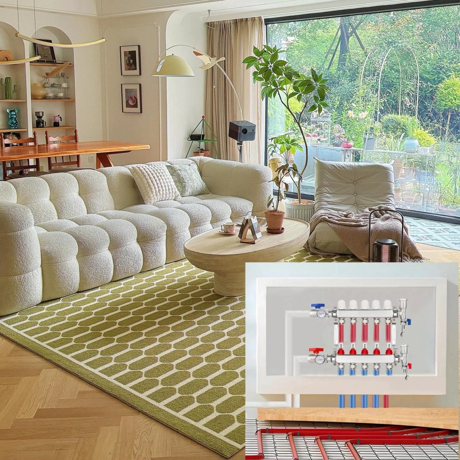 Five Branch PEX Radiant Heat Manifold Kit For Hydronic Floor Heating In 304 Stainless Steel with flow meter and valves