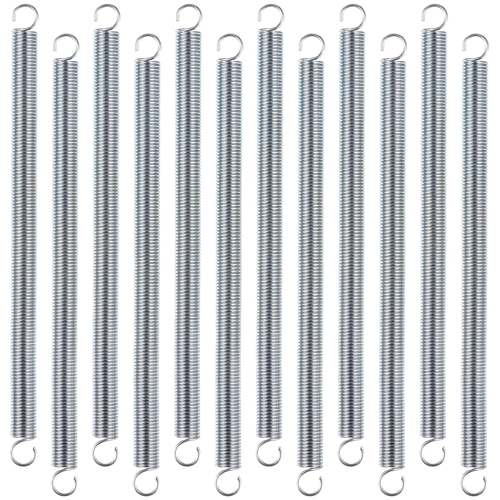 12 Piece Extension Spring Set For Home Repairs And DIY Projects Three Eighths By Six And A Half Inch Zinc Plated With Dual Hook Ends