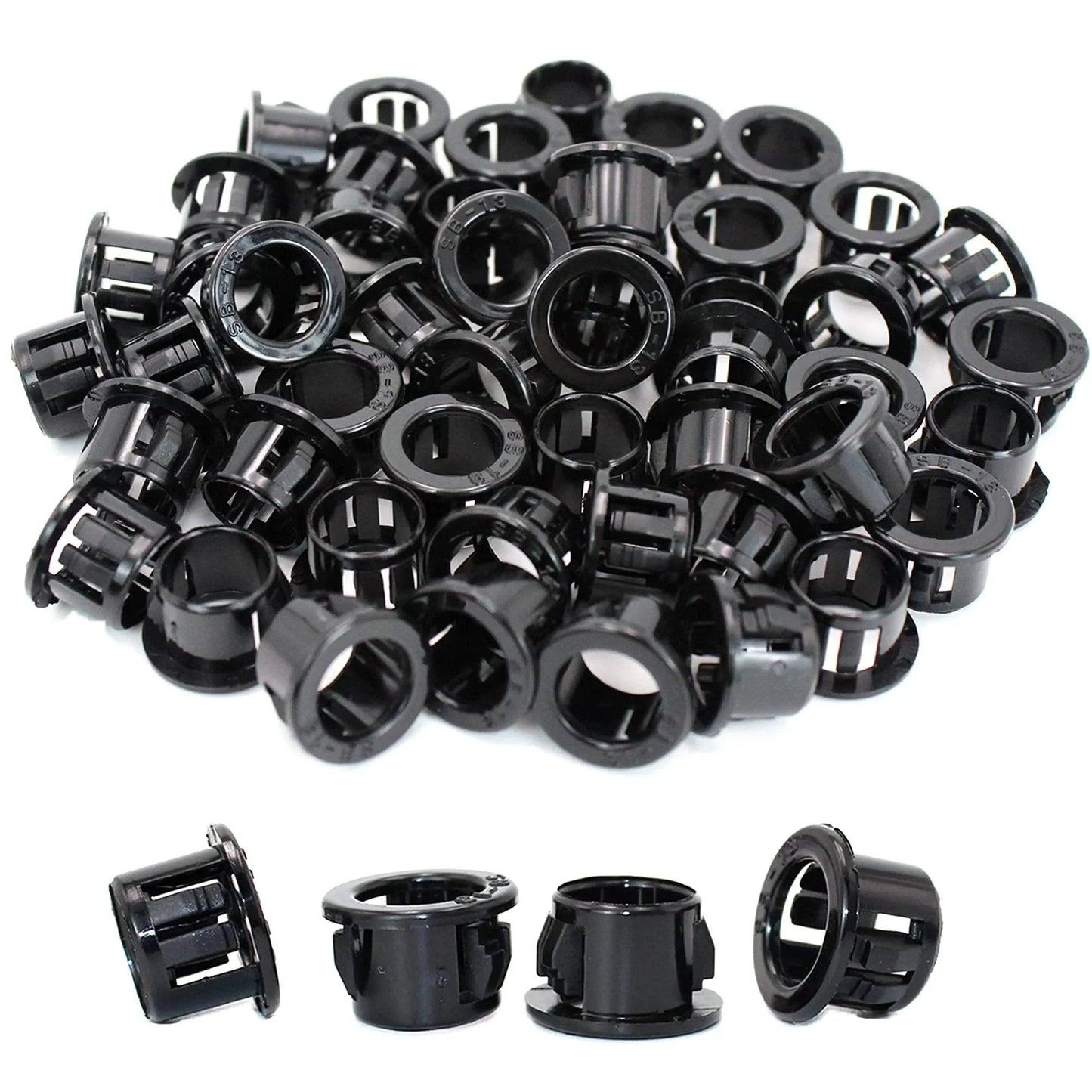 Snap-In Knockout Bushing Grommets 1/2 Inch Black Nylon Plastic Cable Hole Grommets for Wiring and Electrical Installations