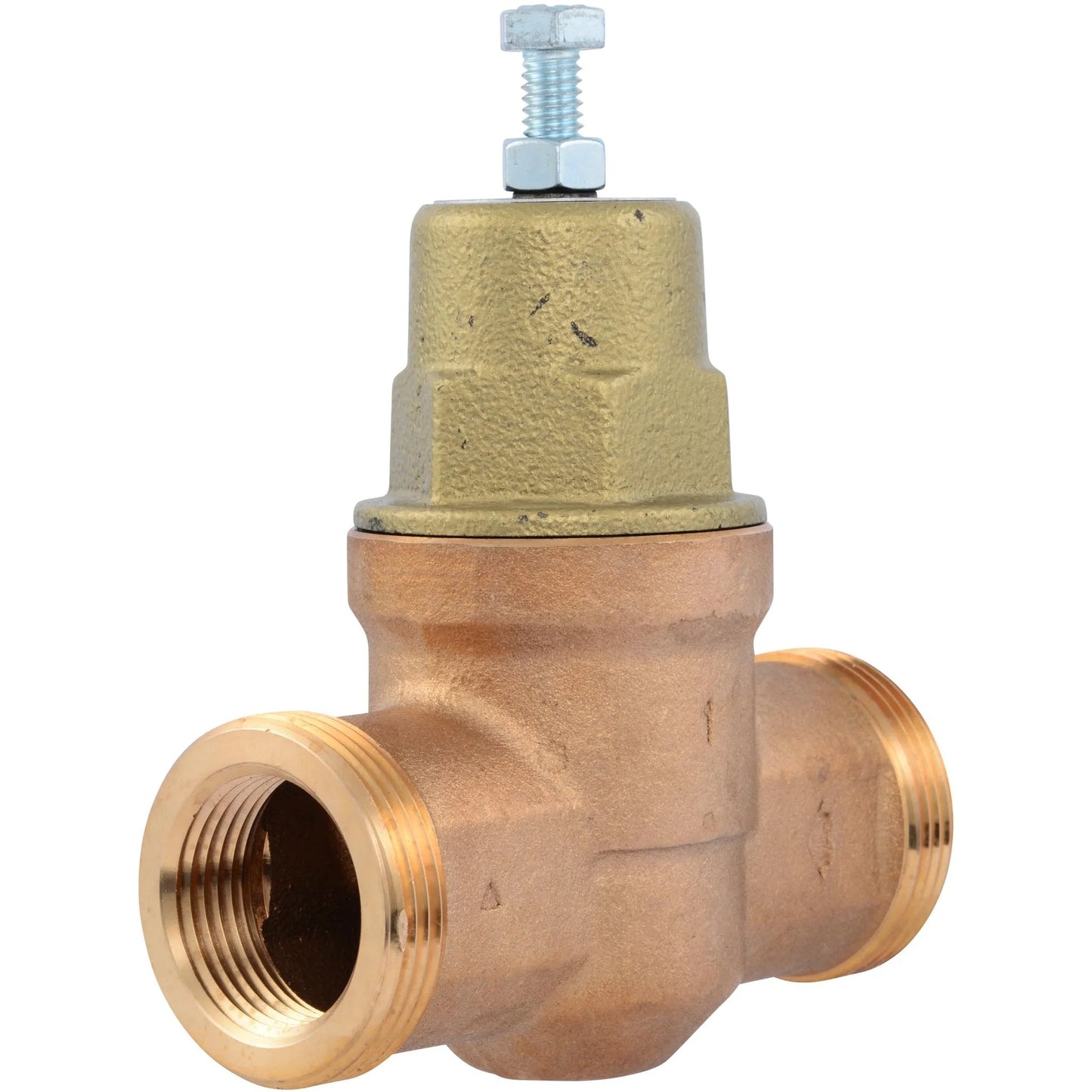 Front view of Direct Adjust Water Pressure Regulator Valve 1 Inch NPT Threaded With Metal Top 60 PSI Setting For Reliable Home And Commercial Water Lines PVA20MDTH60 Cash Acme