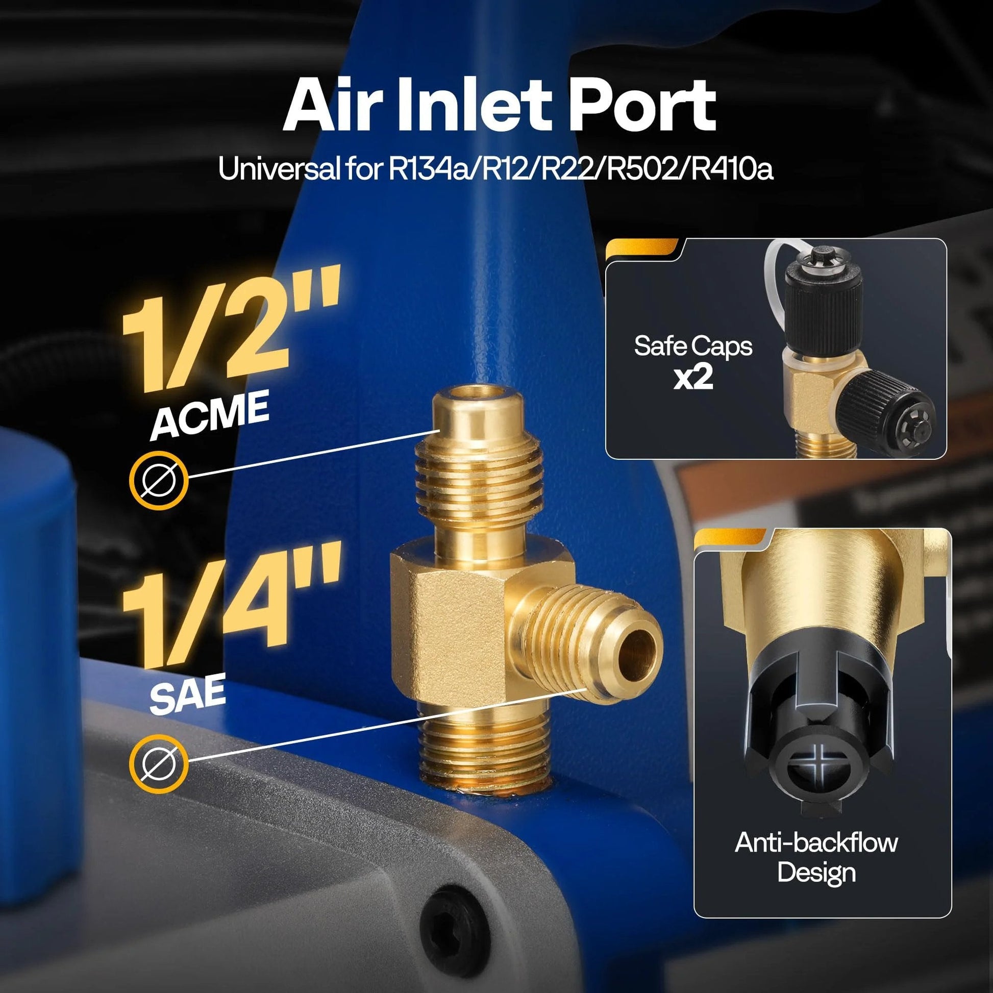 Air inlet port of Dual Stage Rotary Vane Vacuum Pump For HVAC Systems, 5 CFM, 110V, One Half HP, with safe caps and anti-backflow design