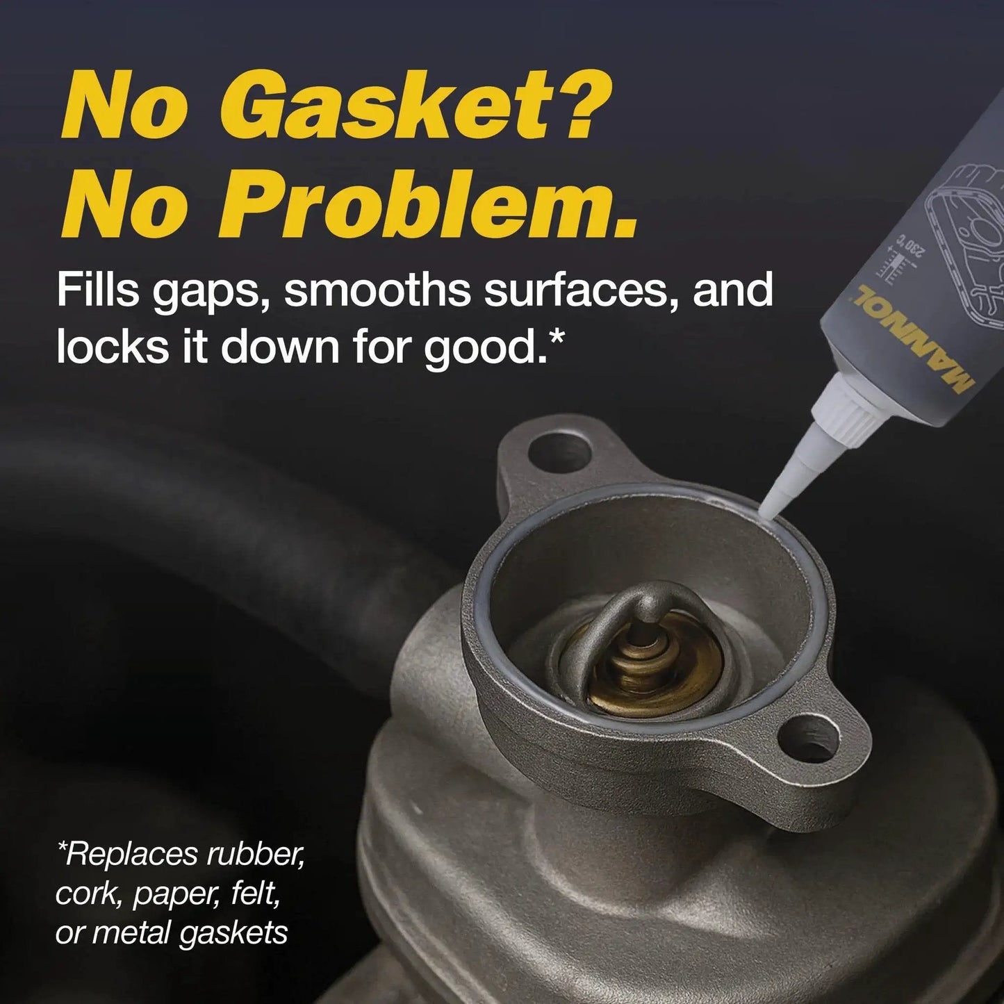 Applying High Temp RTV Silicone Gasket Maker For Oil Pan Valve Cover Thermostat Housing And Gasket Repairs That Last Cures At Room Temperature To Create A Flexible Durable Seal And Stop Leaks Fast Mannol 9913 to a thermostat housing