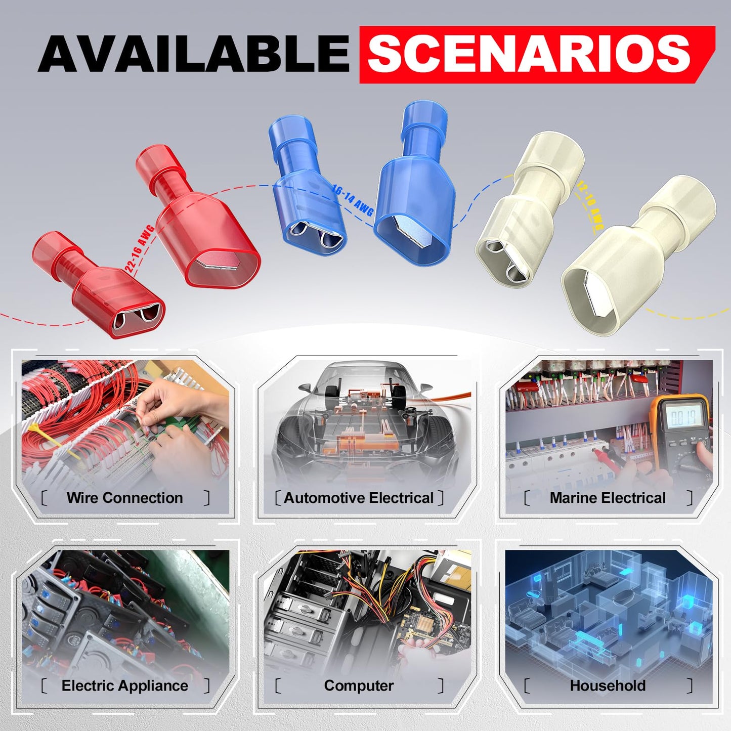 Blue Nylon Insulated Female Spade Connectors For 16-14 AWG Wires Quick Disconnect Crimp Terminals 100 Pcs Fully Insulated Brass Core