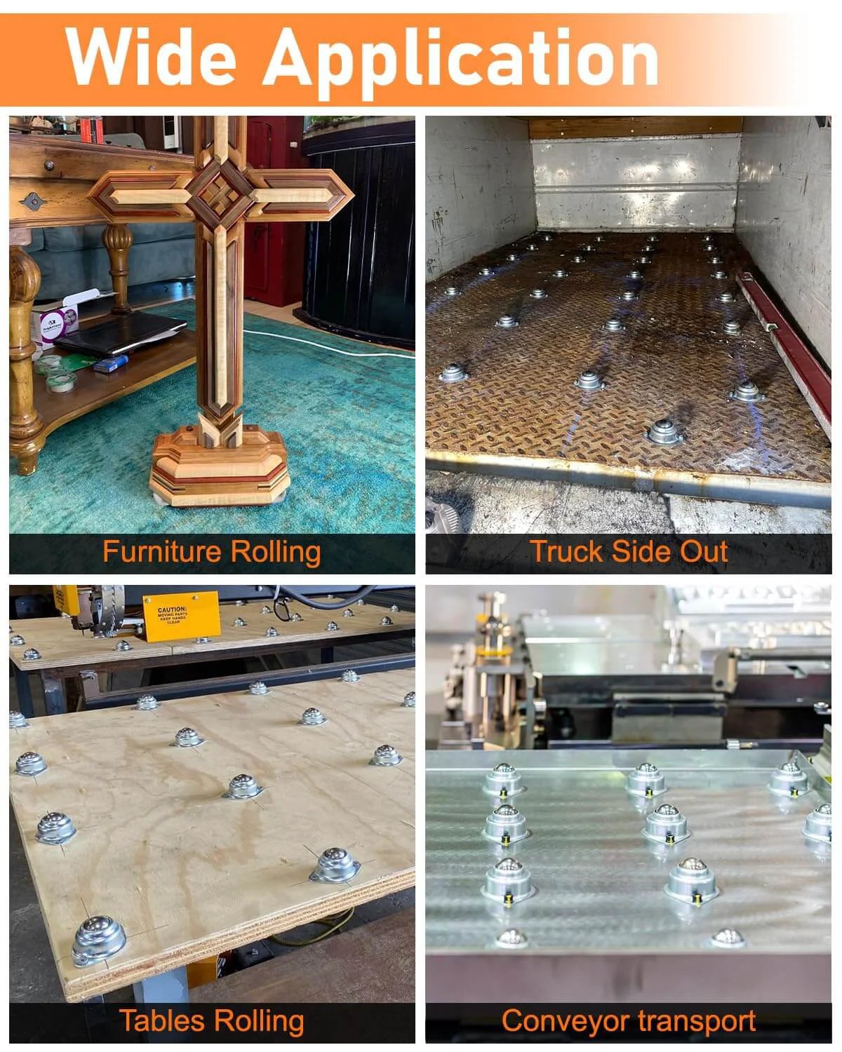 Wide application of 40 Pack 1-Inch Ball Caster Rollers With 360-Degree Rotation for furniture, truck bed, tables, and conveyor transport