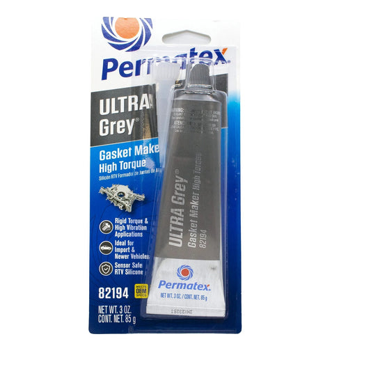 Ultra Grey Rigid High Torque RTV Silicone Gasket Maker For Valve Covers And Oil Pans Durable Sealant With High Vibration And Oil Fluid Resistance OEM Specified Leak Proof Low Odor Non Corrosive Formula 3 Oz Tubes Pack Of 12 By Permatex in packaging
