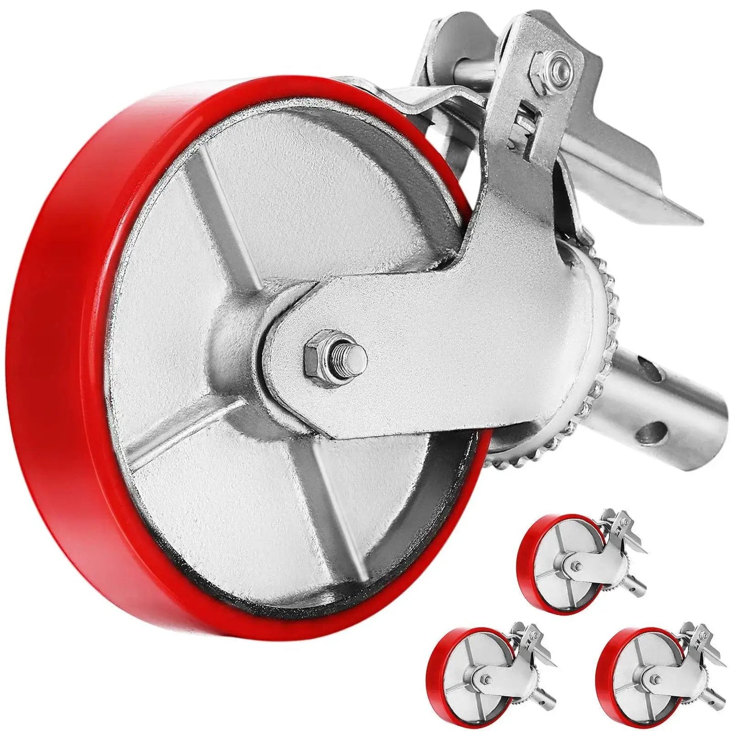 Heavy Duty 8 Inch Scaffolding Casters Set, 4 Pack With Locking Stem Brakes, Each Wheel 1100 Lbs Capacity, Total 4400 Lbs, Polyurethane Wheels