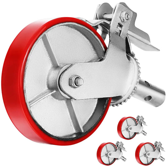 Heavy Duty 8 Inch Scaffolding Casters Set, 4 Pack With Locking Stem Brakes, Each Wheel 1100 Lbs Capacity, Total 4400 Lbs, Polyurethane Wheels
