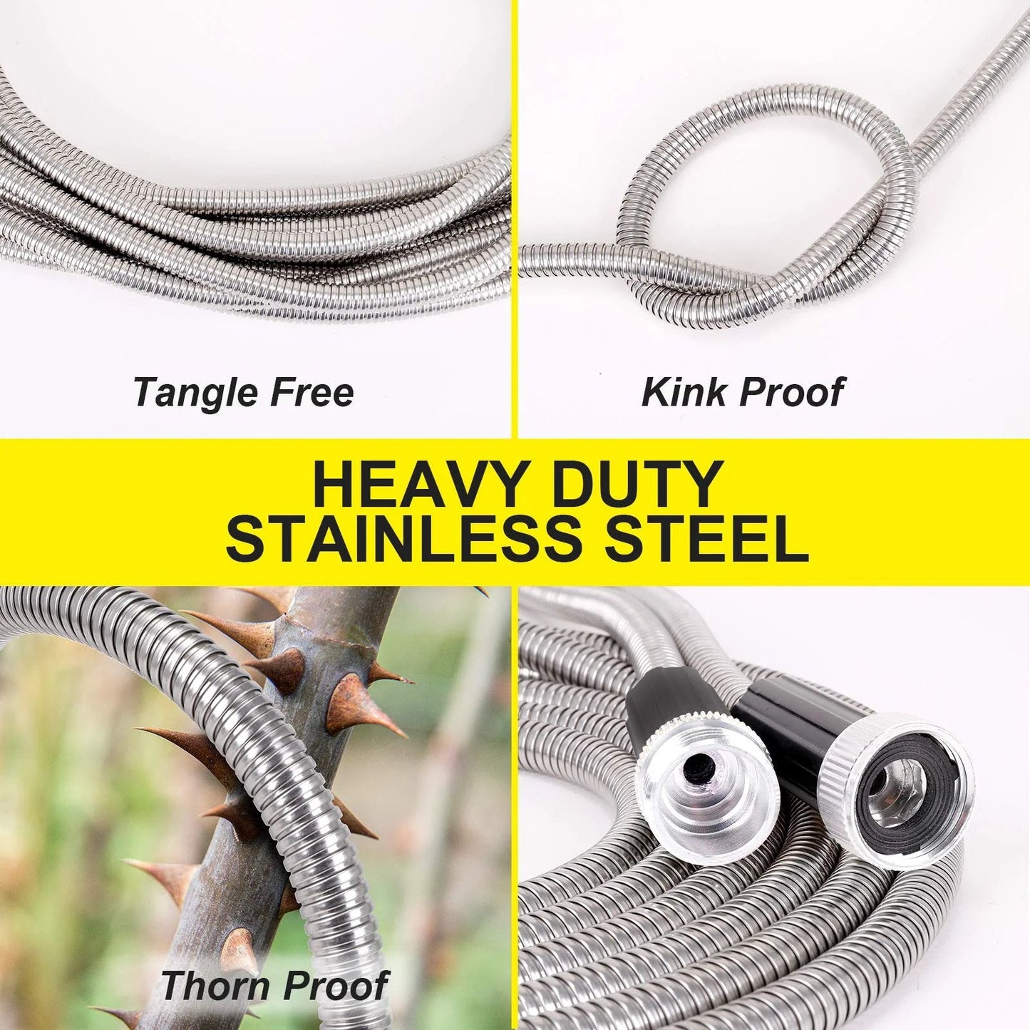 Heavy Duty 25 Ft Stainless Steel Water Hose With Two Nozzles, Lightweight Metal Garden Hose That Won't Tangle Or Kink