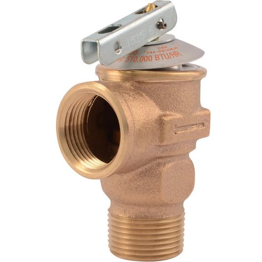 Three Quarter Inch F 30 Safety Relief Valve For Hot Water Heaters And Boilers Brass Push To Connect Pressure Release Fitting
