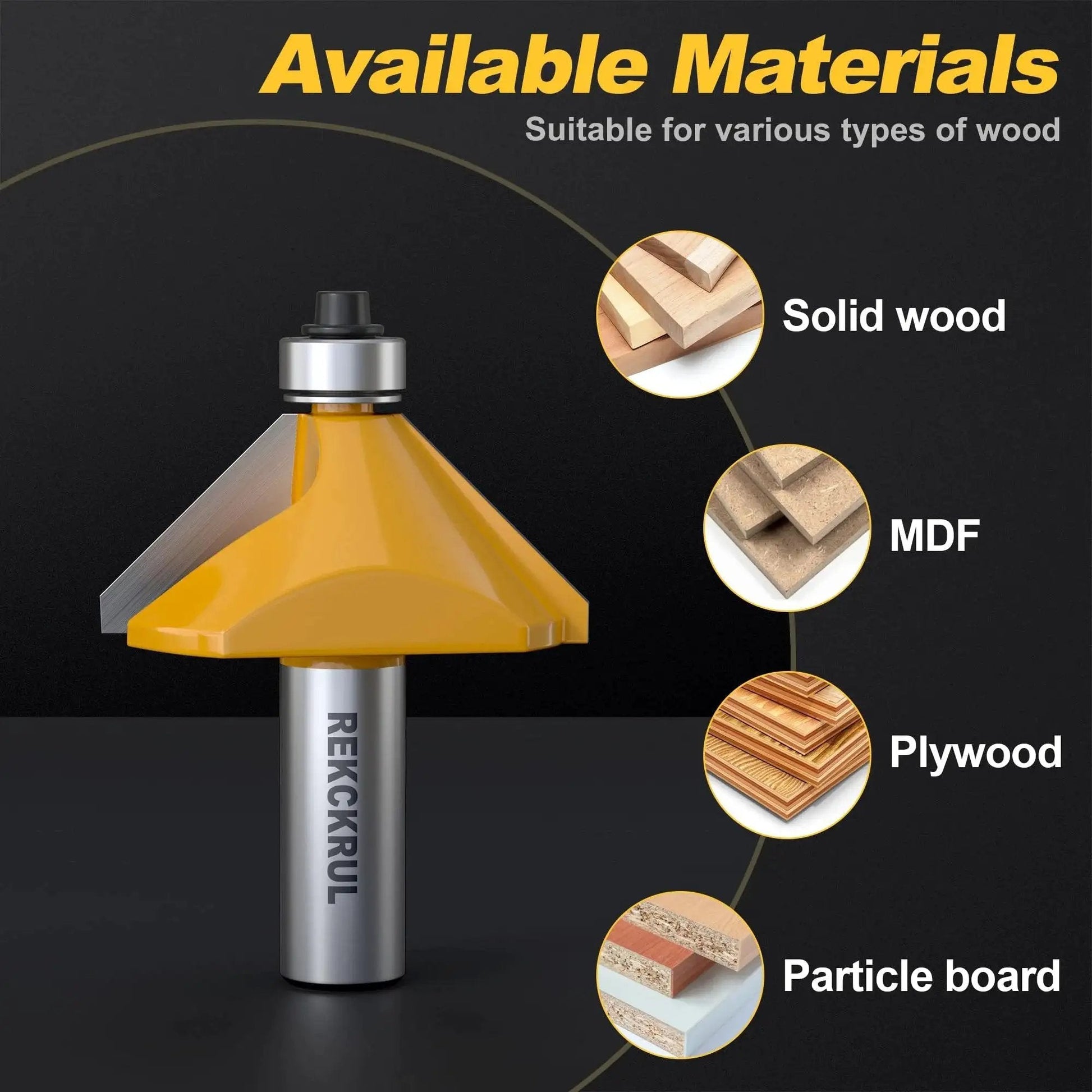 45 Degree Chamfer Router Bit With Bearing, Half Inch Shank, Three Quarter Inch Cutting Length, suitable for solid wood, MDF