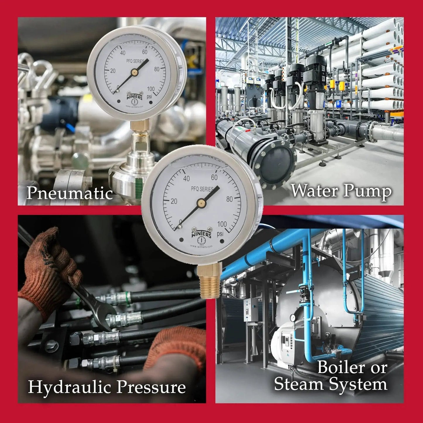Collage of Industrial Grade Two And One Half Inch Dial Liquid Filled Pressure Gauge For Pumps And Compressors in various settings