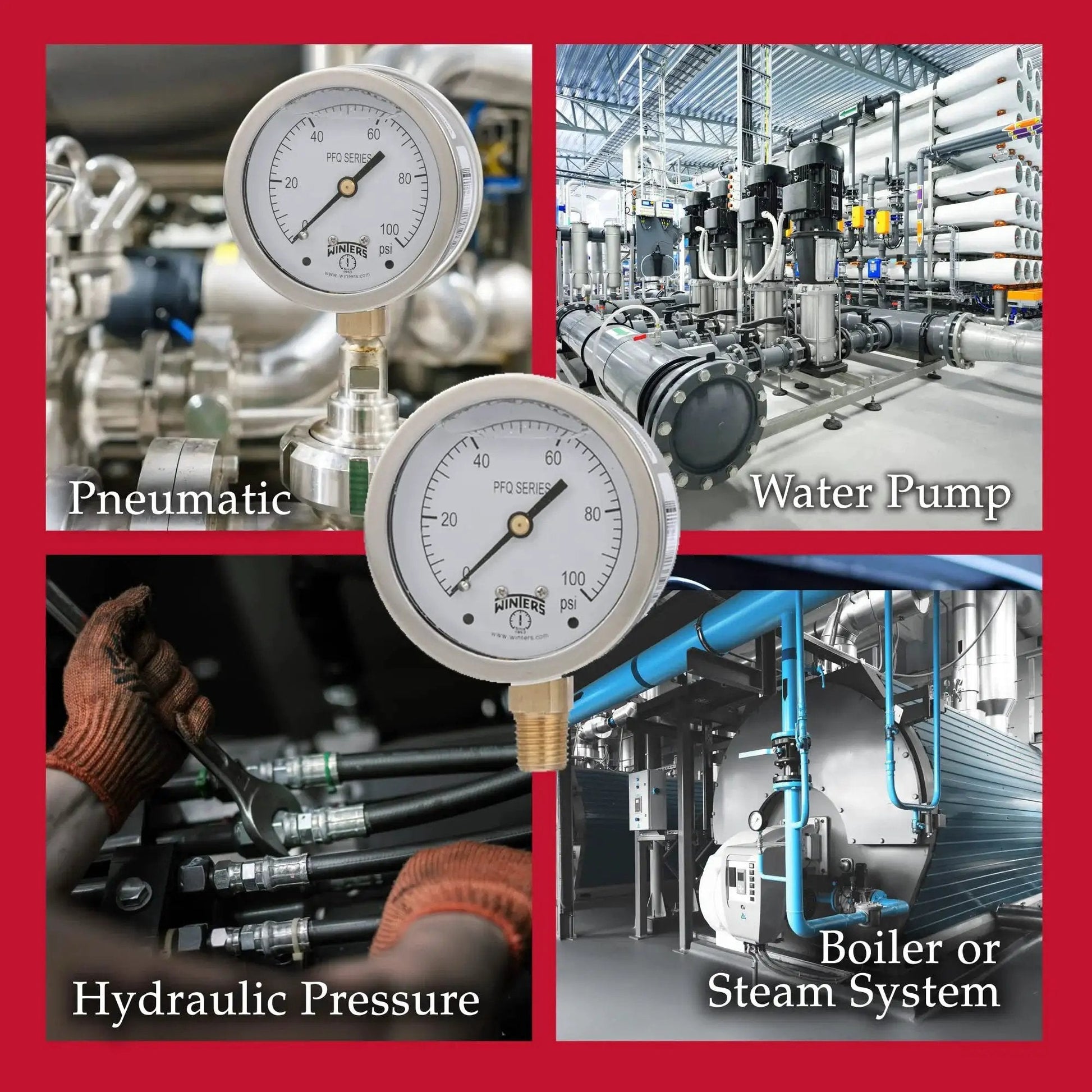 Collage of Industrial Grade Two And One Half Inch Dial Liquid Filled Pressure Gauge For Pumps And Compressors in various settings