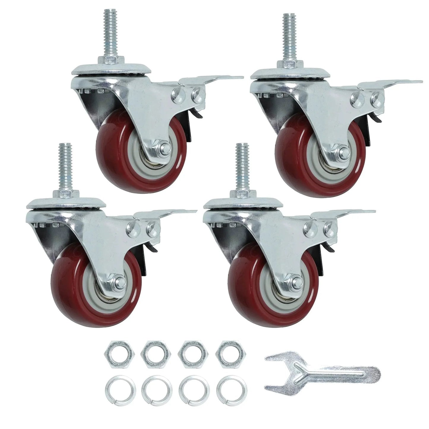 Heavy Duty Swivel Caster Wheels Set Of 4 2 Inch Diameter With Brakes For Wire Shelves And Workbenches Total Load Capacity 800 Lbs