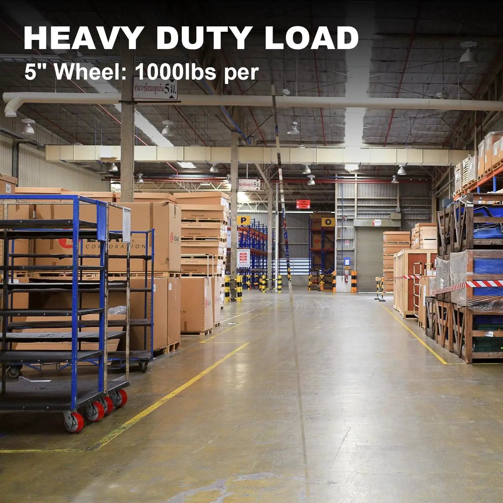 Warehouse with carts using Heavy Duty Five Inch By Two Inch Polyurethane On Cast Iron Wheel With One Half Inch Bore Axle