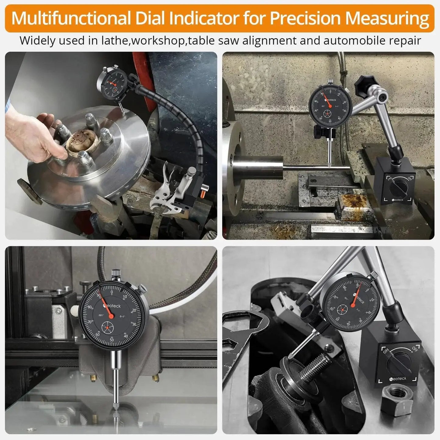 Dial Indicator Gauge 0 To 1 Inch, With 0.001 Inch Resolution, Pro Grade Full Metal Construction, Used on Lathe, CNC, Workshop