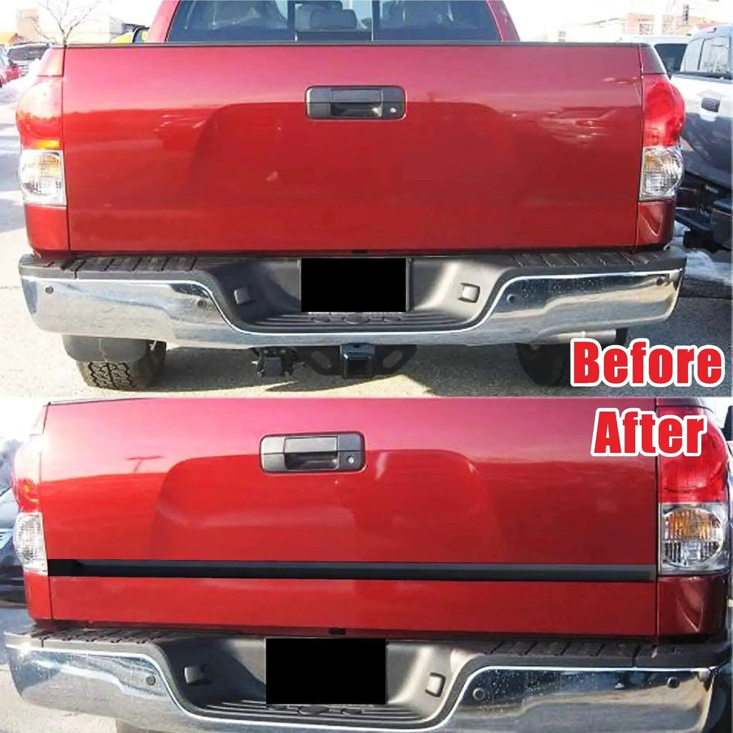 Truck tailgate before and after installing 16 Foot Glossy Black Car Exterior Interior Molding Trim Self Adhesive Universal.