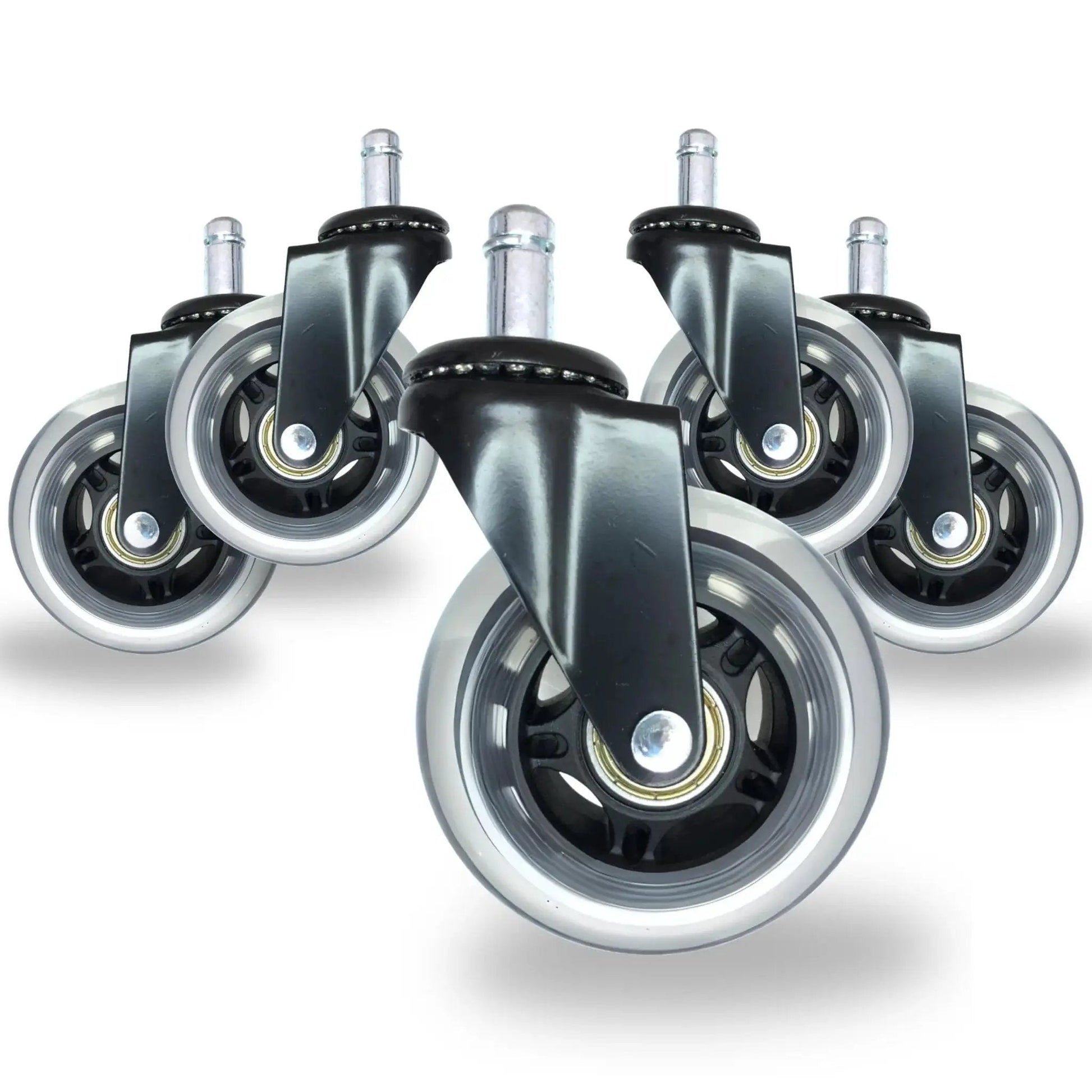 Office Chair Wheel Casters 3 Inch Roller Blade Type Set Of 5 Ultra Smooth Rolling Heavy Duty Non Marking Universal Fit Compatible With Most Office Chairs Standard 7 16 Inch Stem Diameter And 7 8 Inch Stem Length