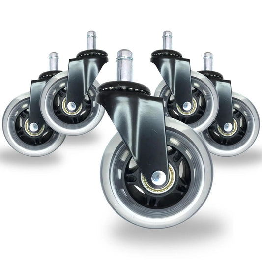 Office Chair Wheel Casters 3 Inch Roller Blade Type Set Of 5 Ultra Smooth Rolling Heavy Duty Non Marking Universal Fit Compatible With Most Office Chairs Standard 7 16 Inch Stem Diameter And 7 8 Inch Stem Length