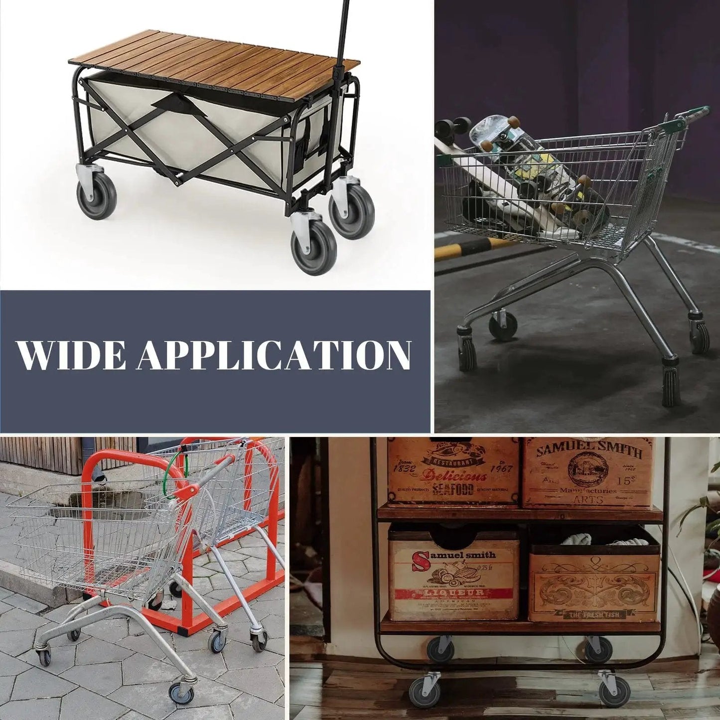 5 Inch Shopping Cart Caster Wheel Replacement Kit With Polyurethane Stepped And Full Tread Face Wheels in various applications