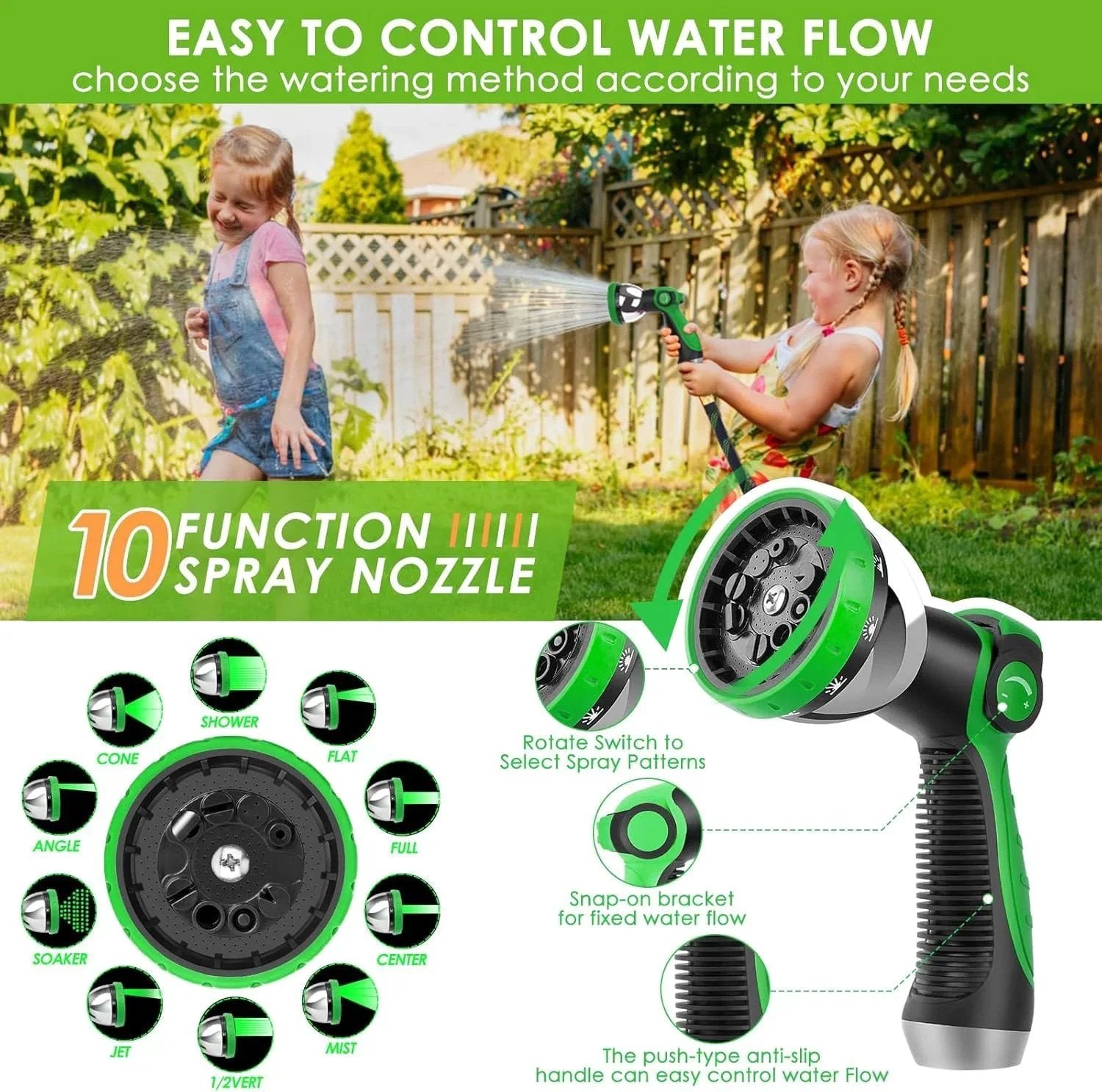 Ultra Lightweight 150 Feet Garden Hose Non Expandable With 10 Pattern Nozzle Full Length Leak Proof Design High Density Fabric
