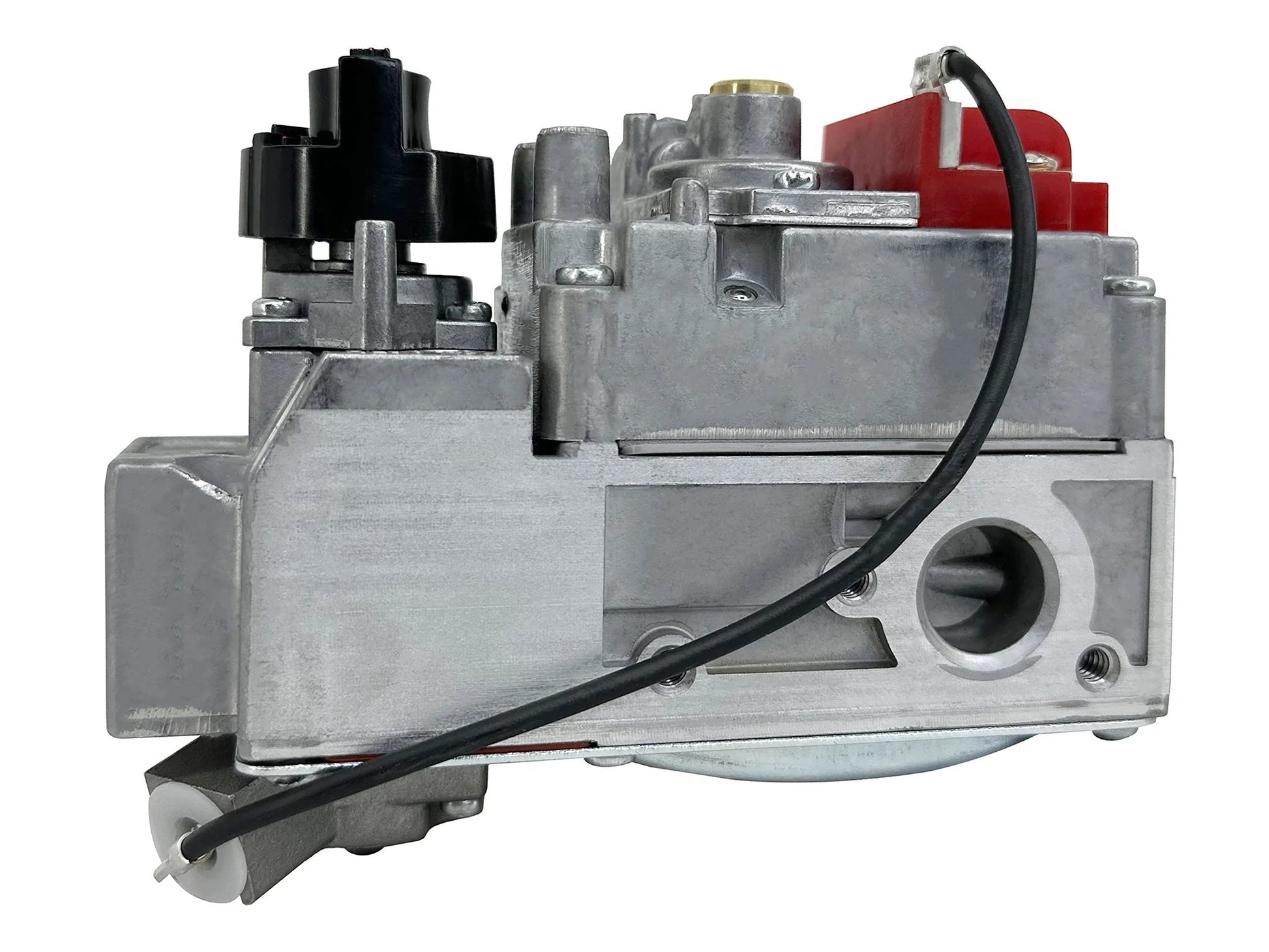 Side view of Millivolt Propane Gas Valve Replacement For Dexen Dexin Robertshaw HHT 6003 Series 201-D No Turndown 3/8 Inlet 3/8 Outlet DV970A-LP By Durablow CSA Certified.