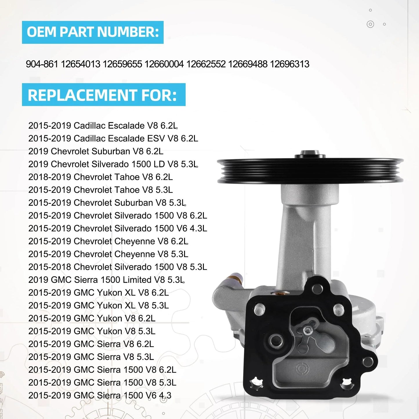 Vacuum Pump For GM SUVs And Trucks 4.3L 5.3L 6.2L 2014 To 2020 Direct Fit For Cadillac Escalade Suburban Tahoe Cheyenne Silverado