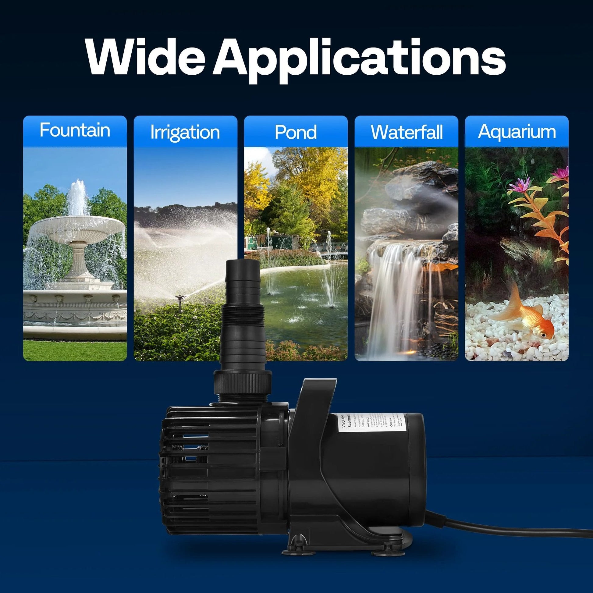 Beefy 220W Submersible Pond Pump Delivers 4500GPH For Koi Ponds, Waterfalls, And Fish Tanks, 180 Degree Adjustable Nozzle For Custom Flow, Quiet Energy Efficient Performance, Barrier Bag Included, By VIVOHOME product image.