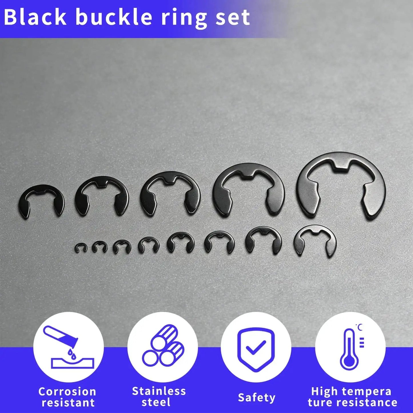 1100 Piece E Clip Retaining Rings Set, C Clips And Snap Rings Assortment Kit in various sizes on display