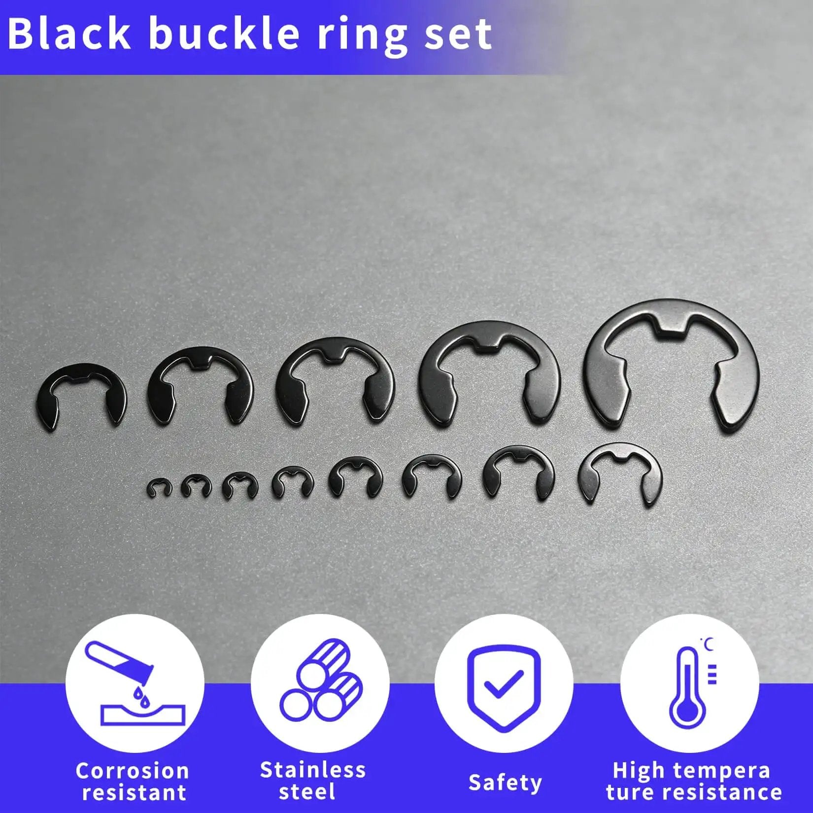 1100 Piece E Clip Retaining Rings Set, C Clips And Snap Rings Assortment Kit in various sizes on display