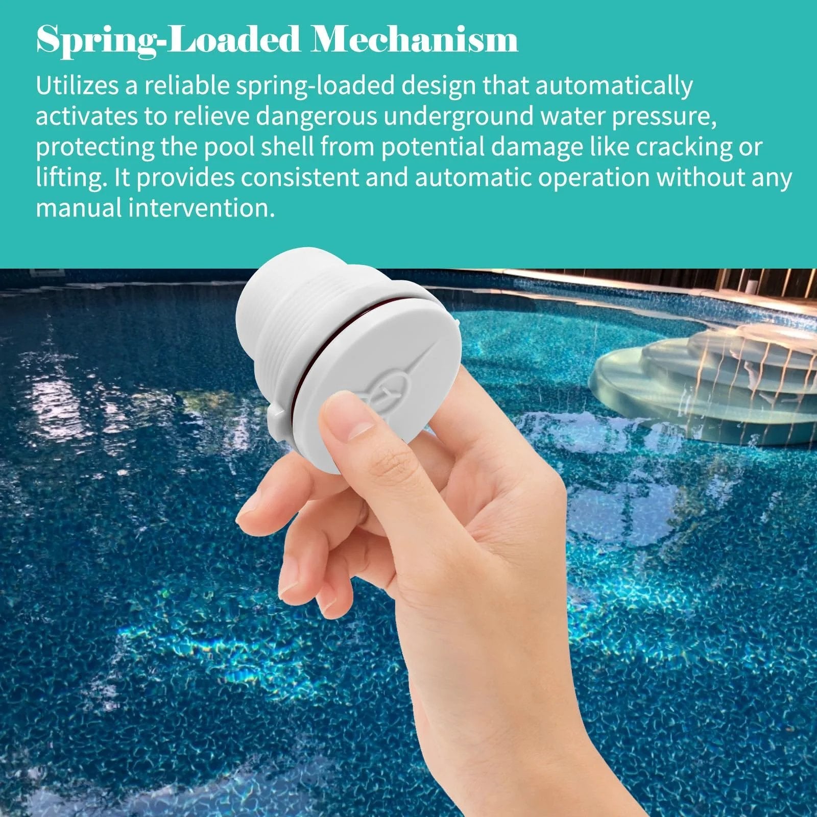 Spring Loaded Hydrostatic Relief Valve SP1056 Compatible With Hayward for Pool and Spa Systems shown held by hand near pool