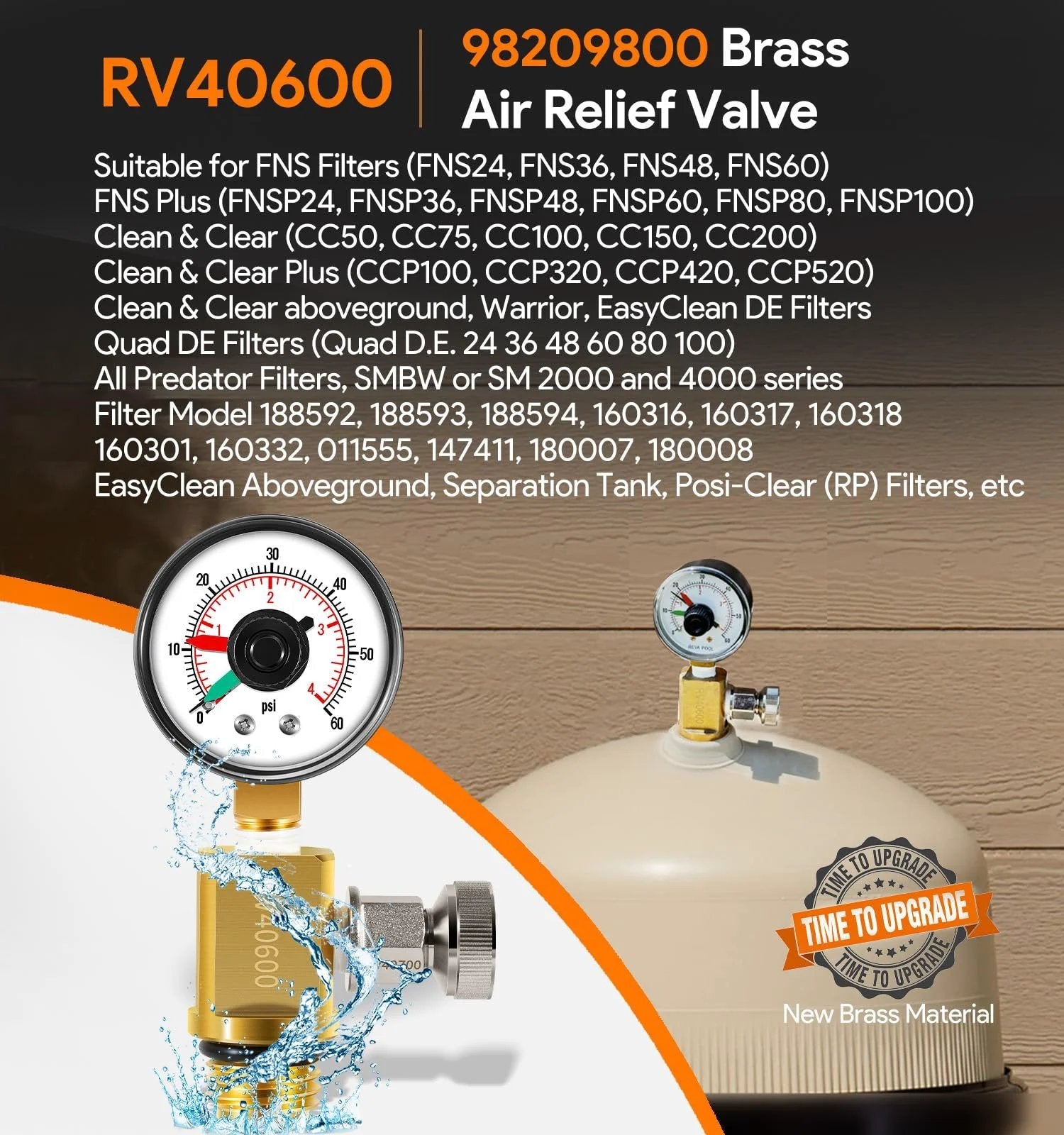 Brass Air Relief Valve With Pressure Gauge For Pool Filters Replacement Parts No Fuss Compatibility With FNS FNS Plus Clean And Clear