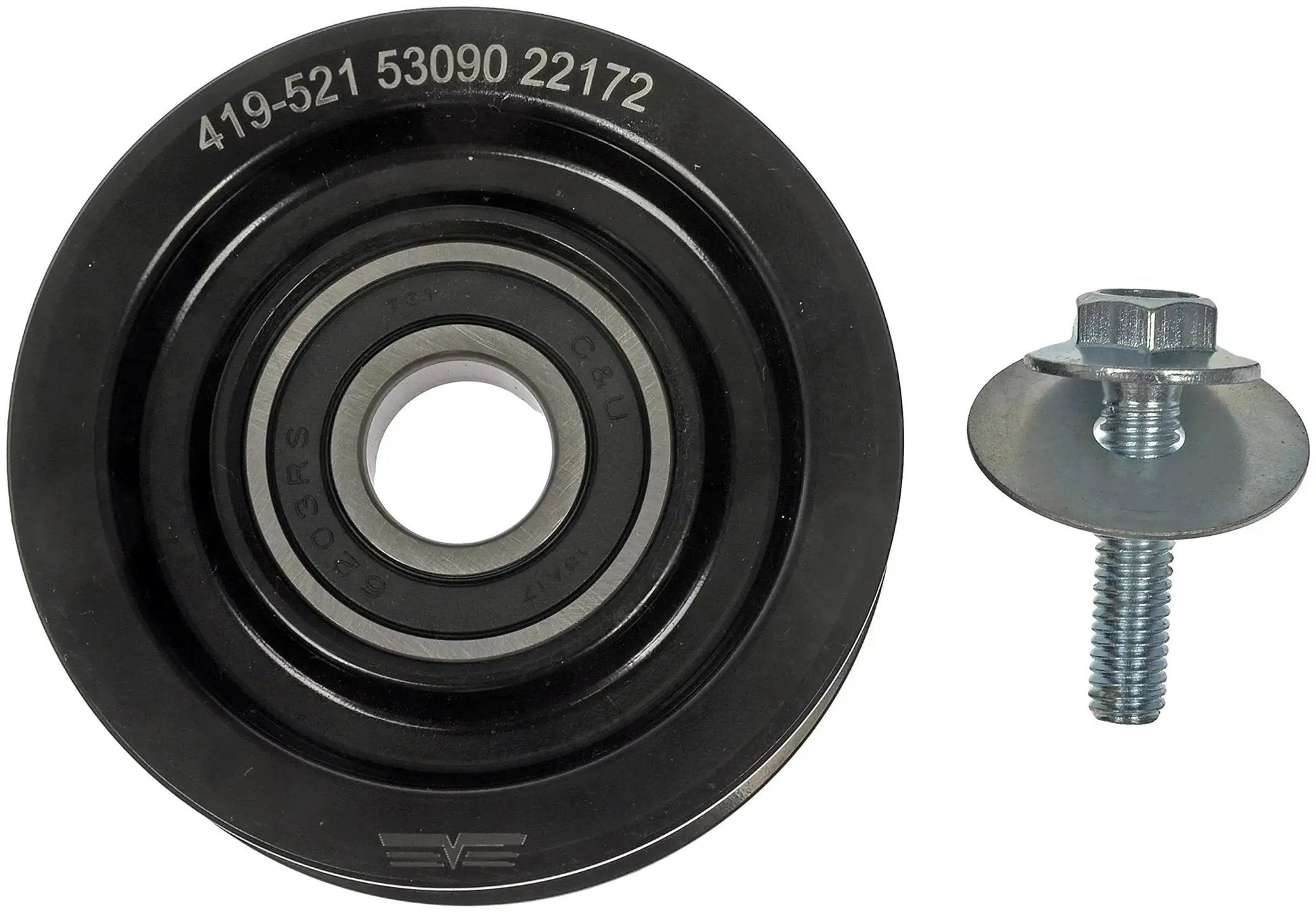 Accessory Drive Belt Idler Pulley for Ford Cars and Trucks Direct Replacement That Stops Squealing or Groaning and Keeps Drive Belt Tension On Point OE Quality Fit Application Specific for Select Ford Models, showing pulley with bolt