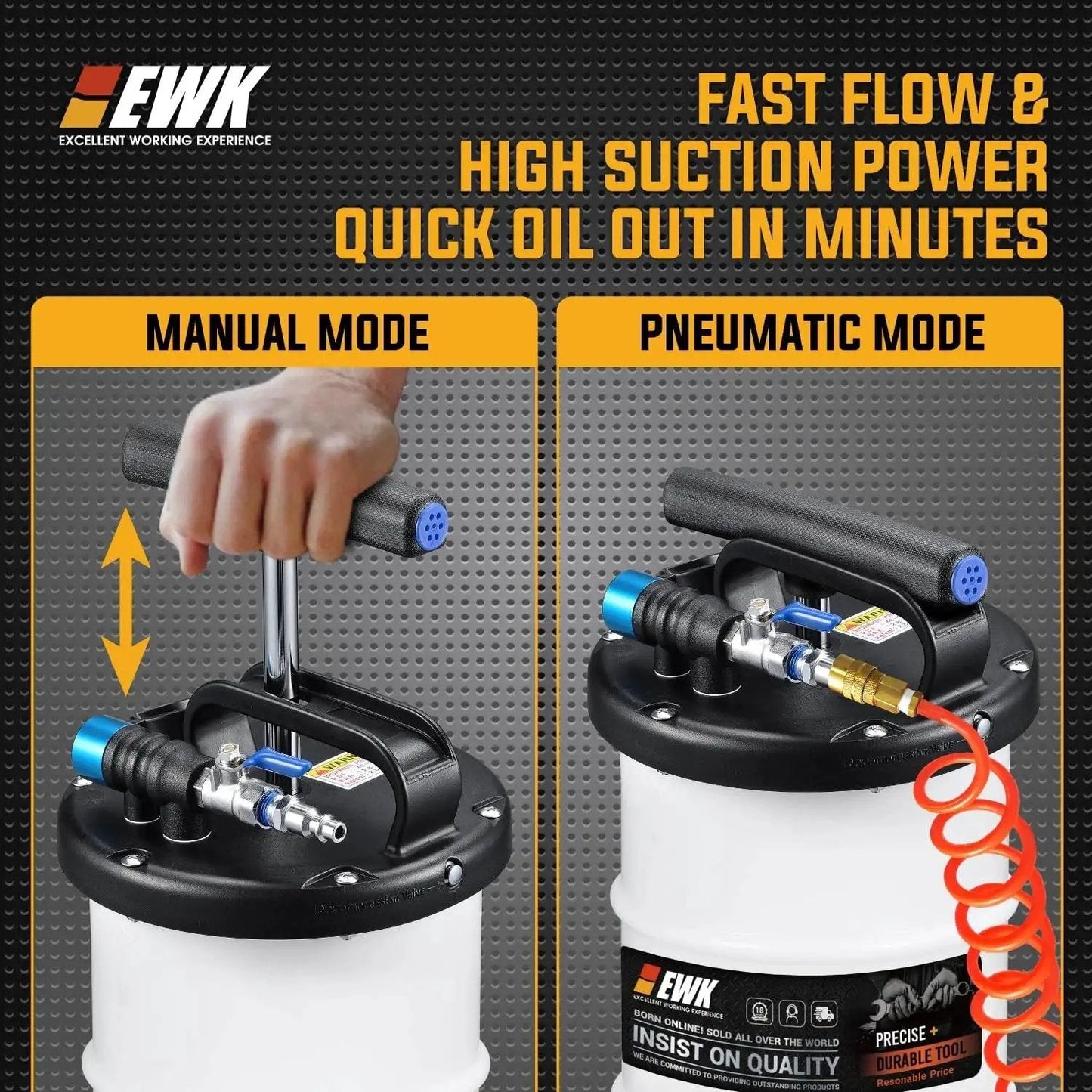 6.5L Pneumatic And Manual Oil Extractor Pump For DIY Car Maintenance showing manual and pneumatic modes in action