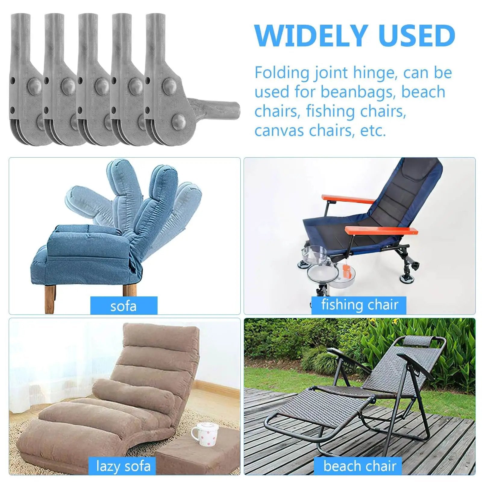 Collage showing Three Gear Folding Sofa Hinge With Self Locking Support For Bean Bags And Beach Chairs Space Saving Heavy Duty