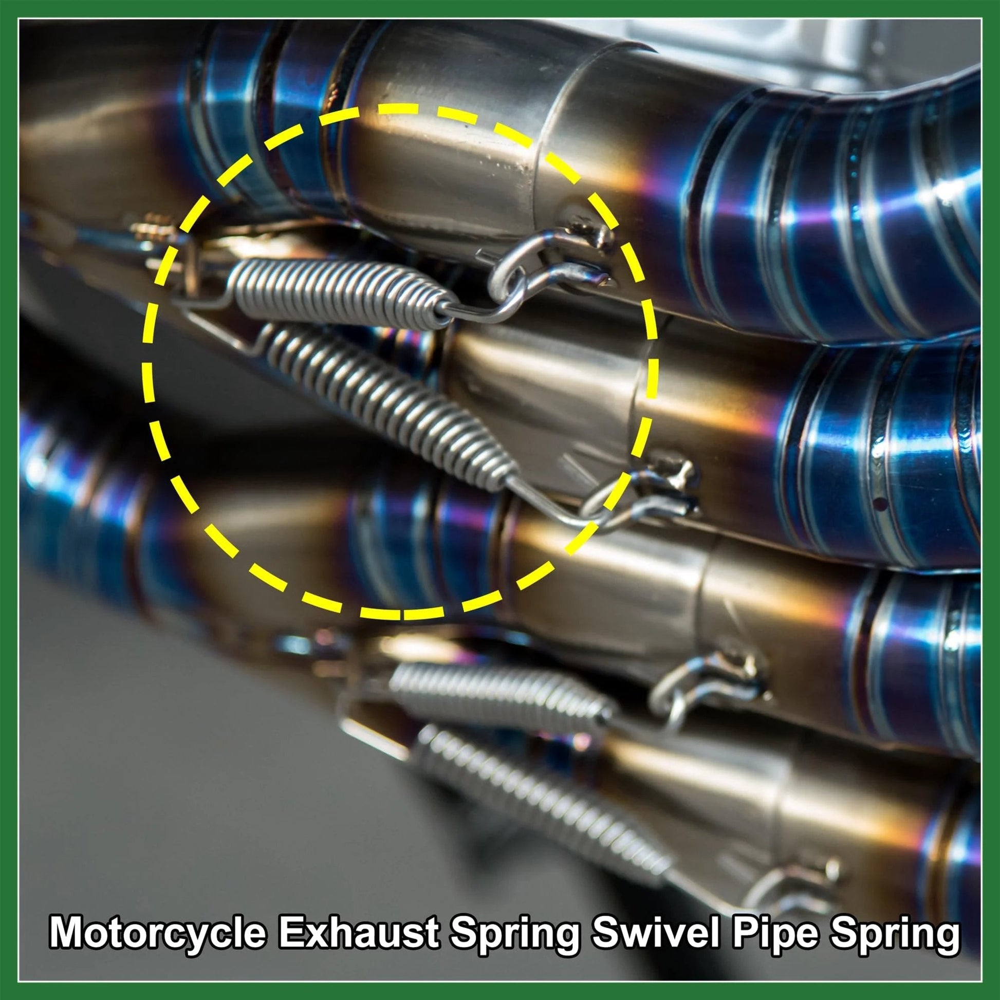Must Have Universal Motorcycle Exhaust Pipe Spring Set, 2 Pieces, 80mm Total Length, stainless steel installed on exhaust.