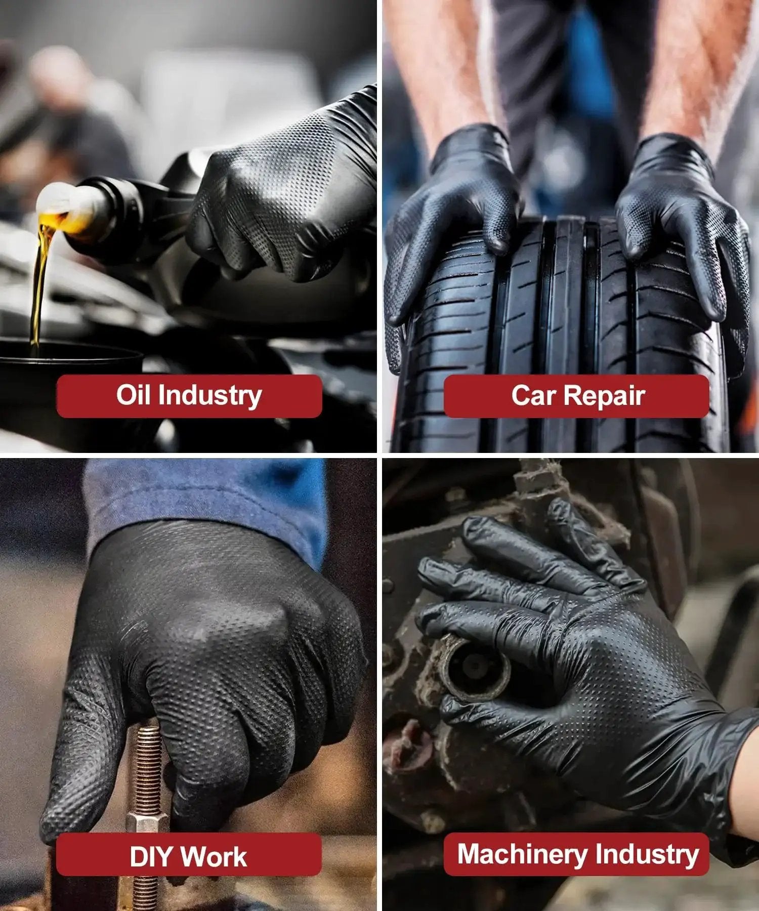 8 Mil Heavy Duty Nitrile Gloves With Diamond Grip Powder Free Black 50 Pack used in oil, car, DIY, and machinery work scenarios