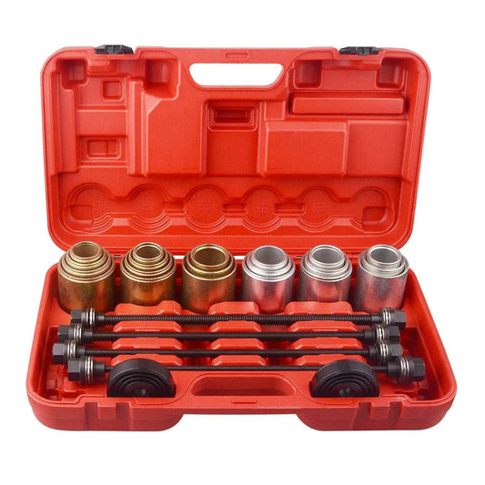 Universal Press And Pull Sleeve Tool Kit For Removing And Installing Bushings And Bearings, 20 Sleeves, Red Case, Black Spindles
