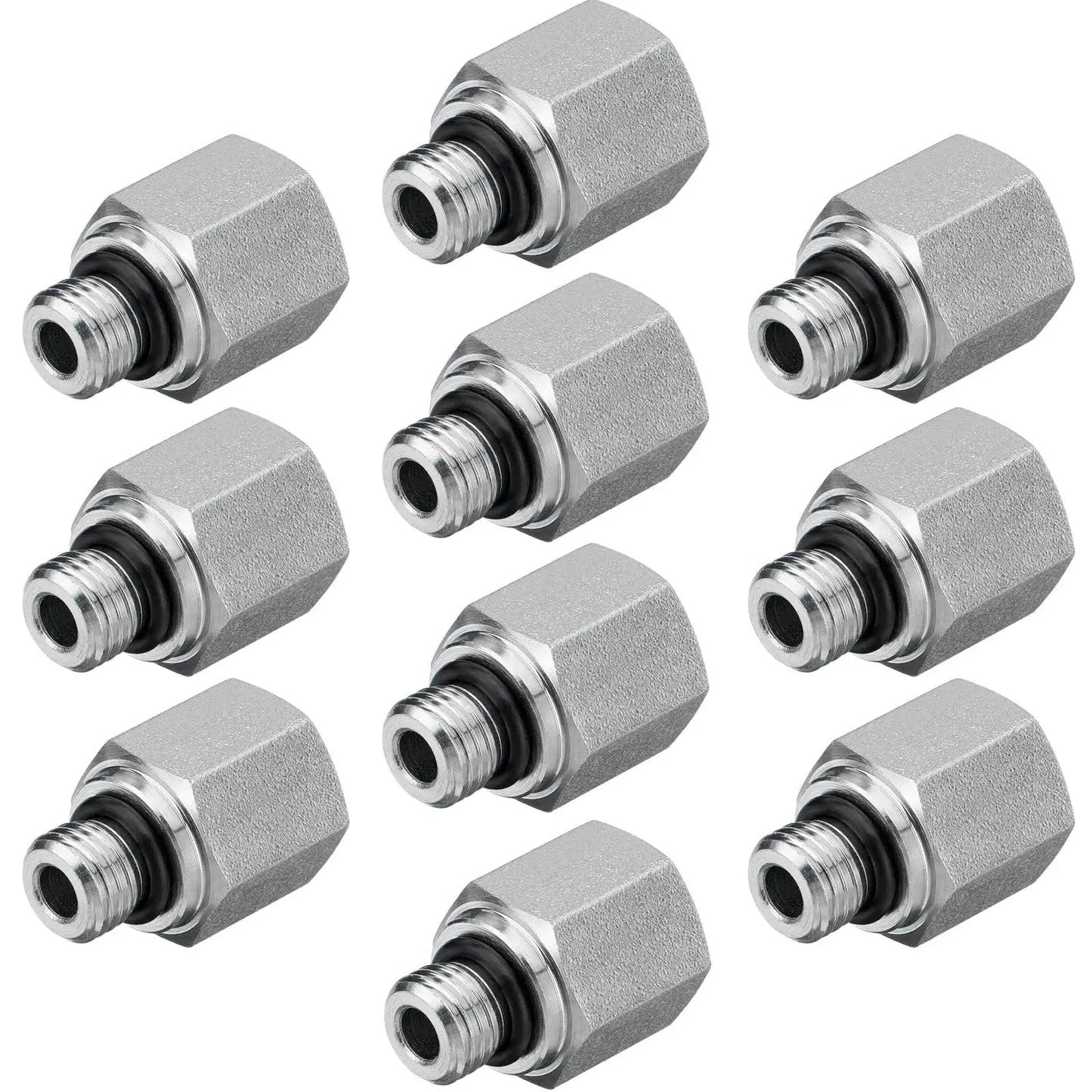 Heavy Duty Hydraulic Adapter Fittings Set Ten Pack Built Tough For High Pressure SAE ORB To One Quarter Inch NPTF Female Straight Tube Connectors with zinc plating