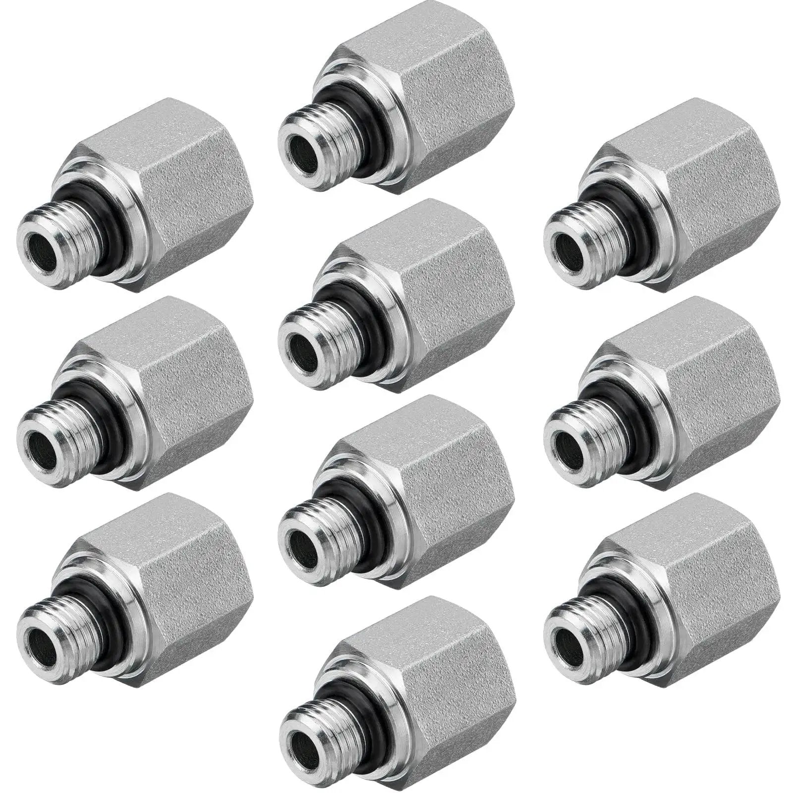 Heavy Duty Hydraulic Adapter Fittings Set Ten Pack Built Tough For High Pressure SAE ORB To One Quarter Inch NPTF Female Straight Tube Connectors with zinc plating