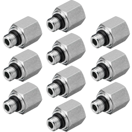 Heavy Duty Hydraulic Adapter Fittings Set Ten Pack Built Tough For High Pressure SAE ORB To One Quarter Inch NPTF Female Straight Tube Connectors with zinc plating